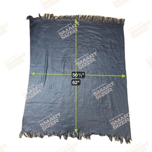 DKNY Fringed Navy Blue Throw Blanket 50.75" X 62" Wool Blend Donna Karan NY - Picture 6 of 6